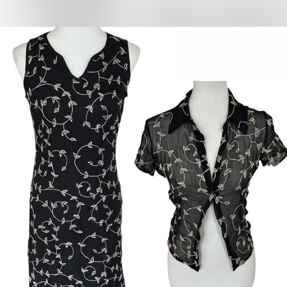 Made in France Silk Beaded Floral Dress with Sheer Top